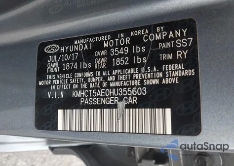 2017 Hyundai Accent Se z USA, uszkodzony, nr VIN KMHCT5AE0HU355603